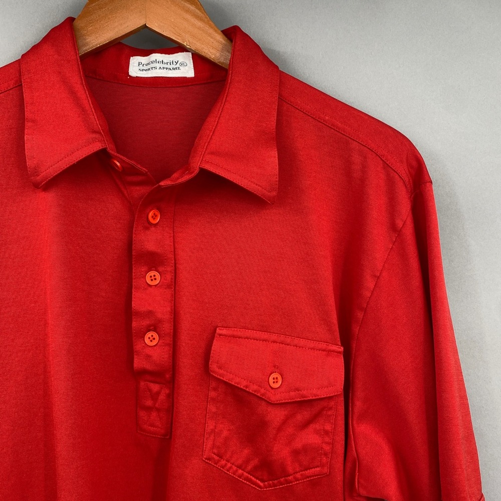 Vtg 80s Procelebrity Polo Shirt Mens XL Red Short Sleeve Pocket Sports Preppy